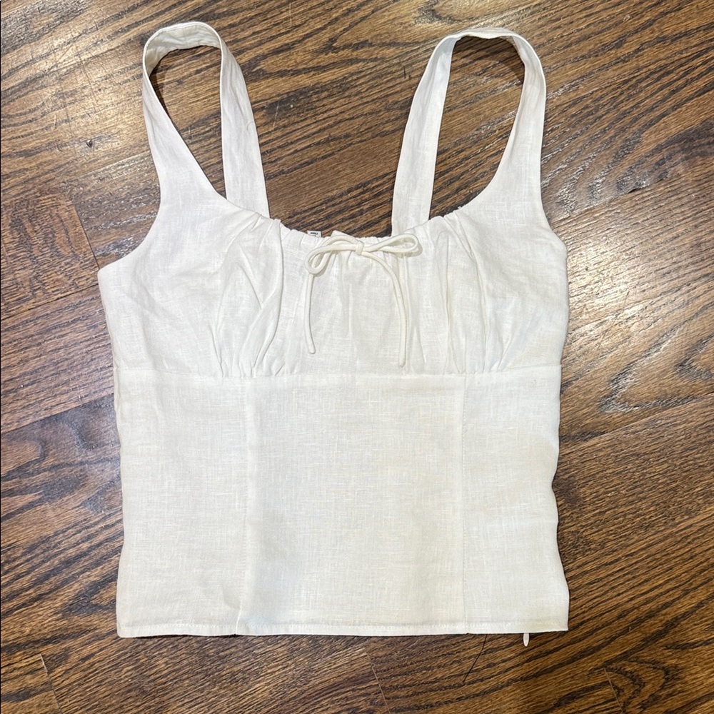 Reformation Eloise white linen scoop neck bustier top with bow Size 2 - Picture 2 of 4